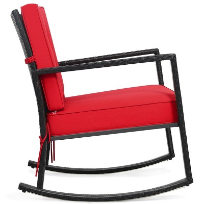 Red Wicker and Metal Outdoor Rocking Chair with Cushions