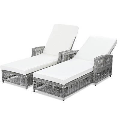 BENCMATE Patio Accent Chairs, Outdoor Patio Single Sofa with Cushions,  All Weather Rattan Chairs for Garden Backyard, White, 61.02"*25.6"*37.4"
