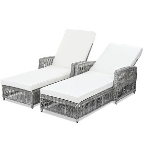 FURNIinspire Patio Accent Chairs, Outdoor Patio Single Sofa with Cushions,  All Weather Rattan Chairs for Garden Backyard, White, 61.02"*25.6"*37.4" - 1 of 4