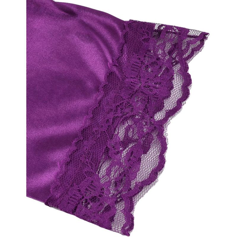 PiccoCasa Silk Satin Women Lady Lingerie Robe Sleepwear Nightwear Gown Bathrobes Purple, 2 of 6