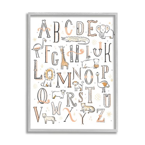 Stupell Industries Nursery Animal Alphabet Chart Soft Orange White Gray  Framed Giclee, 11 X 14. : Target