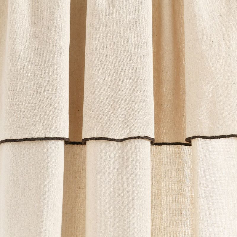 Modern Faux Linen Embroidered Edge With Attached Valance Window Curtain Panels Dark Linen 52X84 Set, 4 of 7