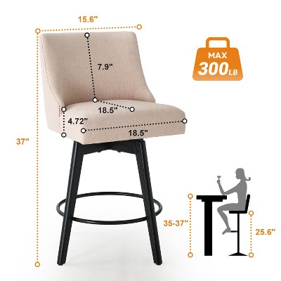 Vipbear Counter Height Bar Stools Set of 1/2/3, Modern Swivel Barstools with Back and Wood Legs,26" H Kitchen Counter Stools,Kitchen Island Home Bar