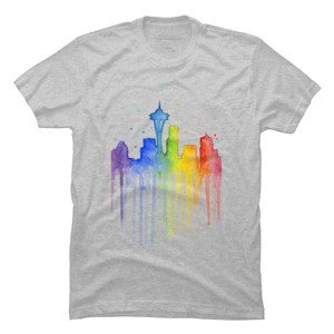Men's Design By Humans Seattle Skyline Rainbow Watercolor By OlechkaDesign T-Shirt - 1 of 4