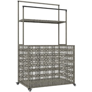 Outsunny Rattan Pool Float Storage Organizer, Wheeled Pool Caddy with Basket Shelf Towel Bars - 1 of 4