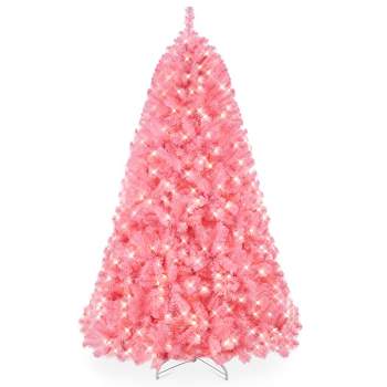 Best Choice Products Pre-Lit Pink Christmas Tree, Artificial Full Holiday Decoration w/ Branch Tips, Incandescent Lights