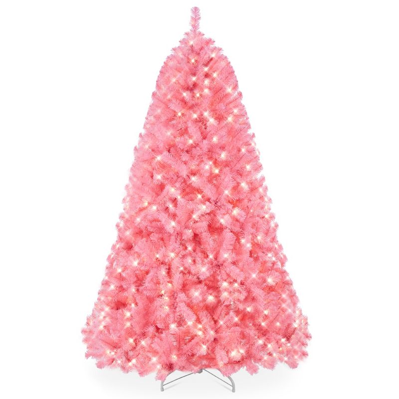 Best Choice Products Pre-Lit Pink Christmas Tree, Artificial Full Holiday Decoration w/ Branch Tips, Incandescent Lights, 1 of 10