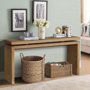 LIVAREEmlen 60'' Antique Brown Farmhouse Console Table Retro Wooden Entryway Table with Double Board Suspension Design for Living Room - 1 of 4