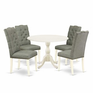 5-Piece Linen White Finish Solid Wood Top Dining table with 4 Chairs with Drop Leaf - 1 of 4