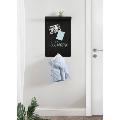 Black Metal Wall Organizer with Shelf and Hooks