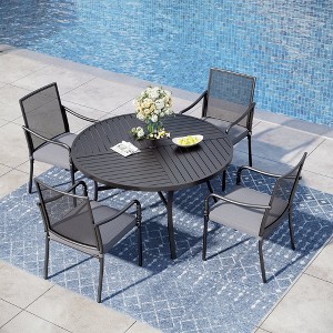 Captiva Designs 5pc Patio Dining Steel Table with Umbrella Hole & Metal Chairs with Cushions - 1 of 4