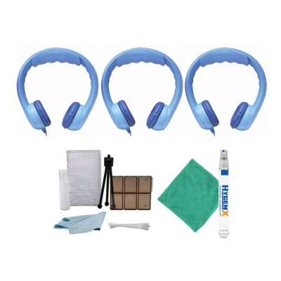 Hamilton Buhl Flex Stereo Foam Headphones (Blue, 3-Pack) and Accessory Bundle