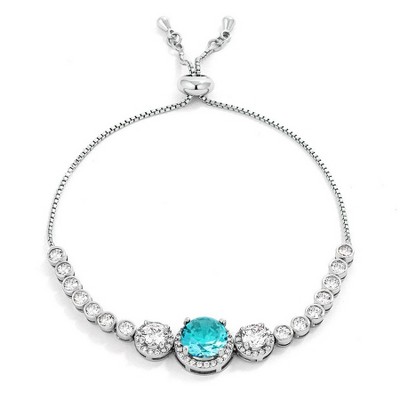 ShineHigh Adjustable Graduated CZ Bolo Style Tennis Bracelet for Women – 8.5-Inch Rhodium-Plated Slider Bracelet with Round-Cut Center Stone