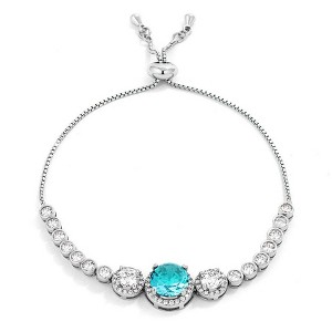 ShineHigh Adjustable Graduated CZ Bolo Style Tennis Bracelet for Women – 8.5-Inch Rhodium-Plated Slider Bracelet with Round-Cut Center Stone - 1 of 1