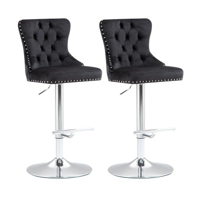 Swivel Bar Stools Set of 2,Adjustable Height Kitchen Stools w/Back,360¡ãRotating Metal Bar Chairs,300Lbs Capacity,Black Velvet
