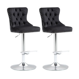 Swivel Bar Stools Set of 2,Adjustable Height Kitchen Stools w/Back,360¡ãRotating Metal Bar Chairs,300Lbs Capacity,Black Velvet - 1 of 4