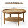 31.3" Boho Round Coffee Table with Storage Shelf,2-Tier Rustic Accent Table with Beaded Trim & Solid Wood Legs for Living Room-Baofuwish - 4 of 4