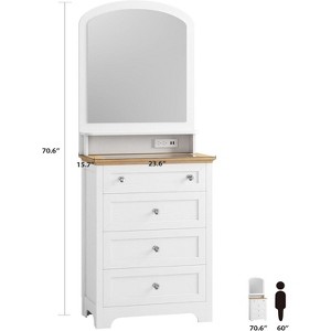 MDF Chest of Drawers with Mirror, White & Walnut Tone, with LED & Socket, Integrated Dressing & Storage Cabinet for Bedroom - 1 of 3