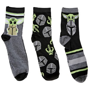 Mens Star Wars The Mandalorian and Grogu 3-Pair Pack of 3/4 Crew Socks - 1 of 4