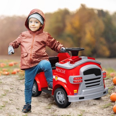 Qaba Qaba 12V Ride on Fire Truck with Siren, Lights, Soft Start, Horn Music, Red