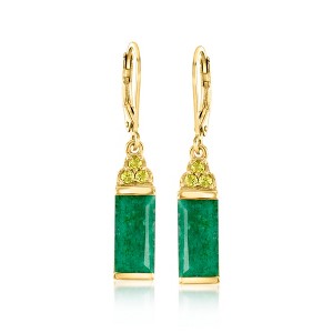 Ross-Simons 5.00 ct. t.w. Emerald and .10 ct. t.w. Peridot Drop Earrings in 18kt Gold Over Sterling - 1 of 3