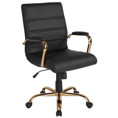 Mid Back Leather Executive Swivel Office Chair Black/Gold - Riverstone Furniture