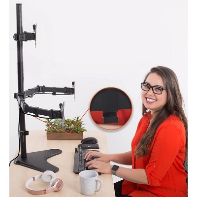 Black Adjustable Triple Monitor Desk Stand with VESA Mounts