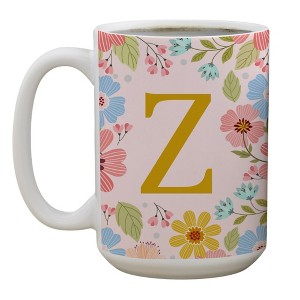 Personalization Mall Flowery Initial Personalized Coffee Mug Gold/Pink - 1 of 1