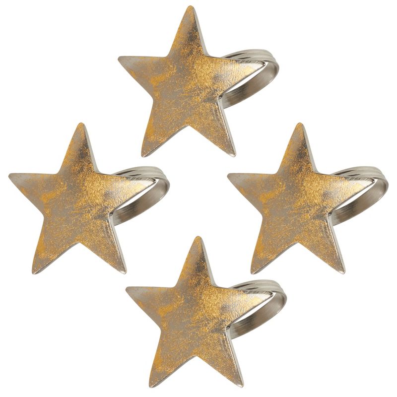 Saro Lifestyle Gold Texture Star Napkin Ring, Gold (Set of 4), 2 of 6