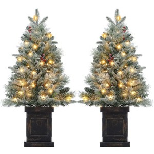 3FT Prelit Snow Flocked Christmas Tree with Prelit Premium 78 LED 8 Mode Battery Powered Mini Small Xmas Tree with Classic Black Base - 1 of 4