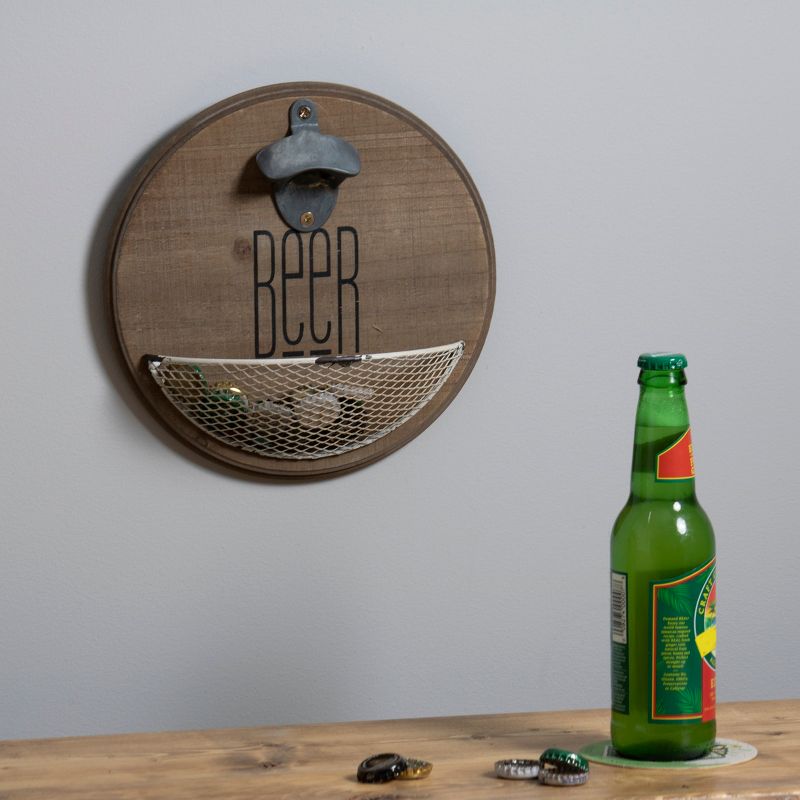 Rustic Wood Wall Mount Beer Bottle Opener with Metal Basket - Foreside Home & Garden, 4 of 9