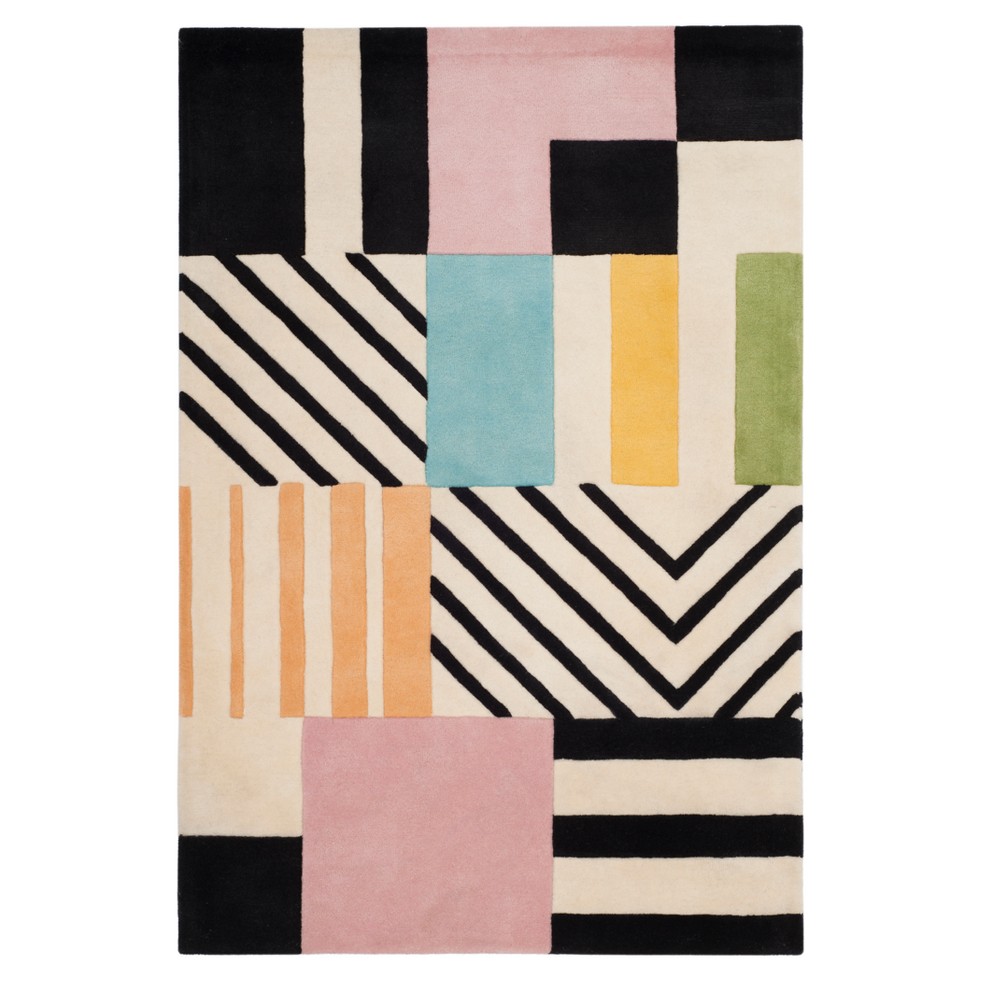 Ivory/Black Geometric Tufted Accent Rug 4'x6' - Safavieh