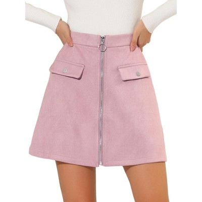 INSPIRE CHIC Women's High Waist Zipper Front Elastic Back Faux Suede Mini Skirt