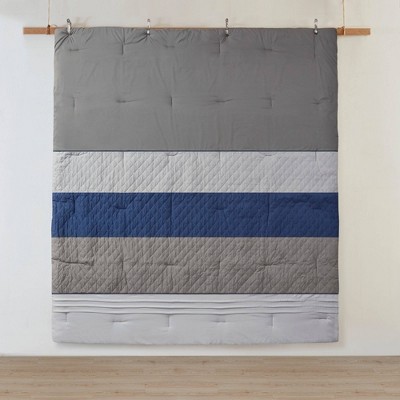 California King Blue Microfiber 7-Piece Bedspread Set