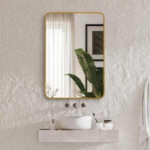 PexFix 22" x 30" Bathroom Mirror for Over Sink Wall Mirror Gold Metal Frame Rounded Rectangular Vanity Mirrors for Bedroom Living Room Entryway Decor - 1 of 4