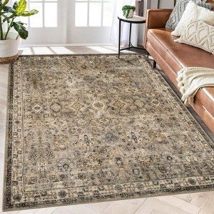 Washable Area Rugs for Living Room Vintage Floral Large Area Rug Boho Non-Slip Foldable Carpet Soft Thin Printed Indoor Rugs for Dining Room - 1 of 4