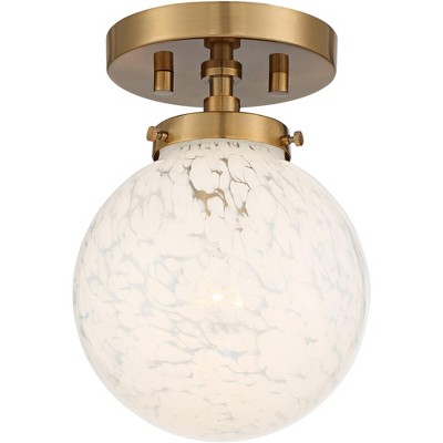 Possini Euro Design Mid Century Modern Ceiling Light Semi Flush Mount Fixture Warm Gold 7" Wide Art Glass Globe for Dining Kitchen
