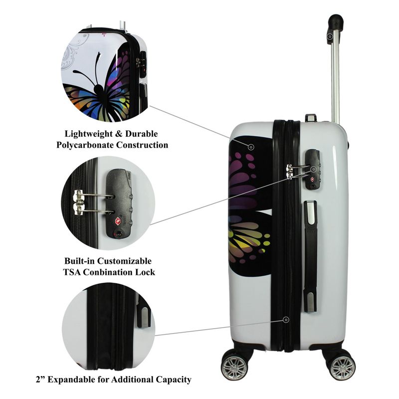 World Traveler Butterfly 3-Piece Hardside Expandable Spinner Luggage Set, 4 of 10