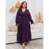 Plus Size Women's V Neck Long Sleeve Maxi Dress with Belt Flowy Elegant Floor Length Dress - 3 of 4