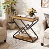 Tribesigns End Table, Wooden Side Table with Storage and X-Shaped Metal Frame, Small Narrow Bedside Accent Table for Bedroom, Brown & Black - 3 of 4