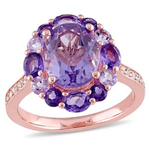 EVERLY JEWELRY | Rose Plated Sterling Silver 3 3/4 CT TGW Amethyst - White Topaz and Rose de France Floral Ring - 1 of 4