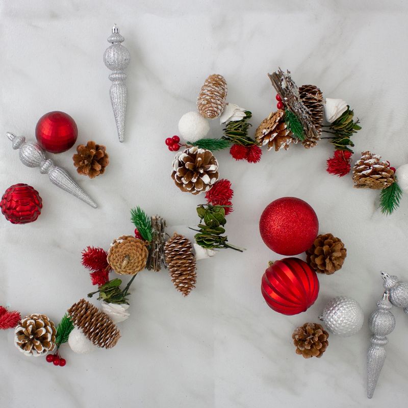Northlight 5' x 4" Frosted Pine Cone, Twig, Berry and Wooden Rose Artificial Christmas Garland - Unlit, 3 of 5