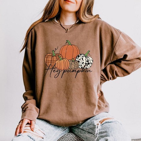 Simply Sage Market Women's Lightweight Garment Dyed Graphic Sweatshirt Hey Pumpkin Cursive - image 1 of 4