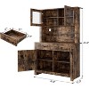 Farmhouse Pantry Cabinet, Kitchen Pantry Storage Cabinet with Microwave Stand, Rustic Buffet Sideboard with Sliding Door, Freestanding Cupboard - 2 of 4