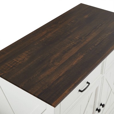 Clifton 36" Distressed White and Brown Modern Farmhouse Kitchen Island