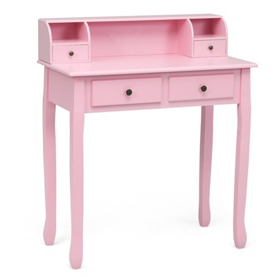 Tangkula Writing Desk W/ Drawer Detachable Floating Organizer Computer Table Black/Pink