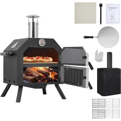 21.5"x12"x28" Wood Fired Pizza Oven Pizza Maker Grill With Waterproof Cover & Fold-up Legs