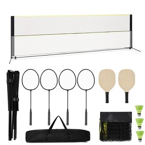EcoSummer Portable Pickleball & Badminton Net Set, 16.7FT Wide Adjustable Combo with Paddles, Rackets & Balls for Outdoor Play. - 1 of 4