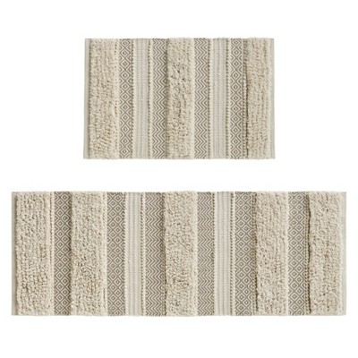 Asher Natural Hand-Woven Textured Striped Bath Rug