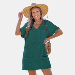 Cupshe Women's Casual Loose Fit Waffle Knit Cover-Up Mini Dress-M-Green :  Target